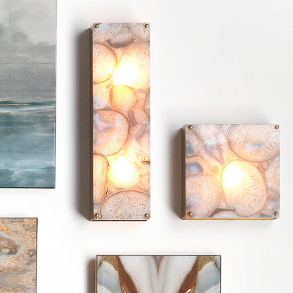 Jamie Young Adeline 6" x 19" 2-Light Rectangular Agate Resin and Antique Brass Wall Sconce