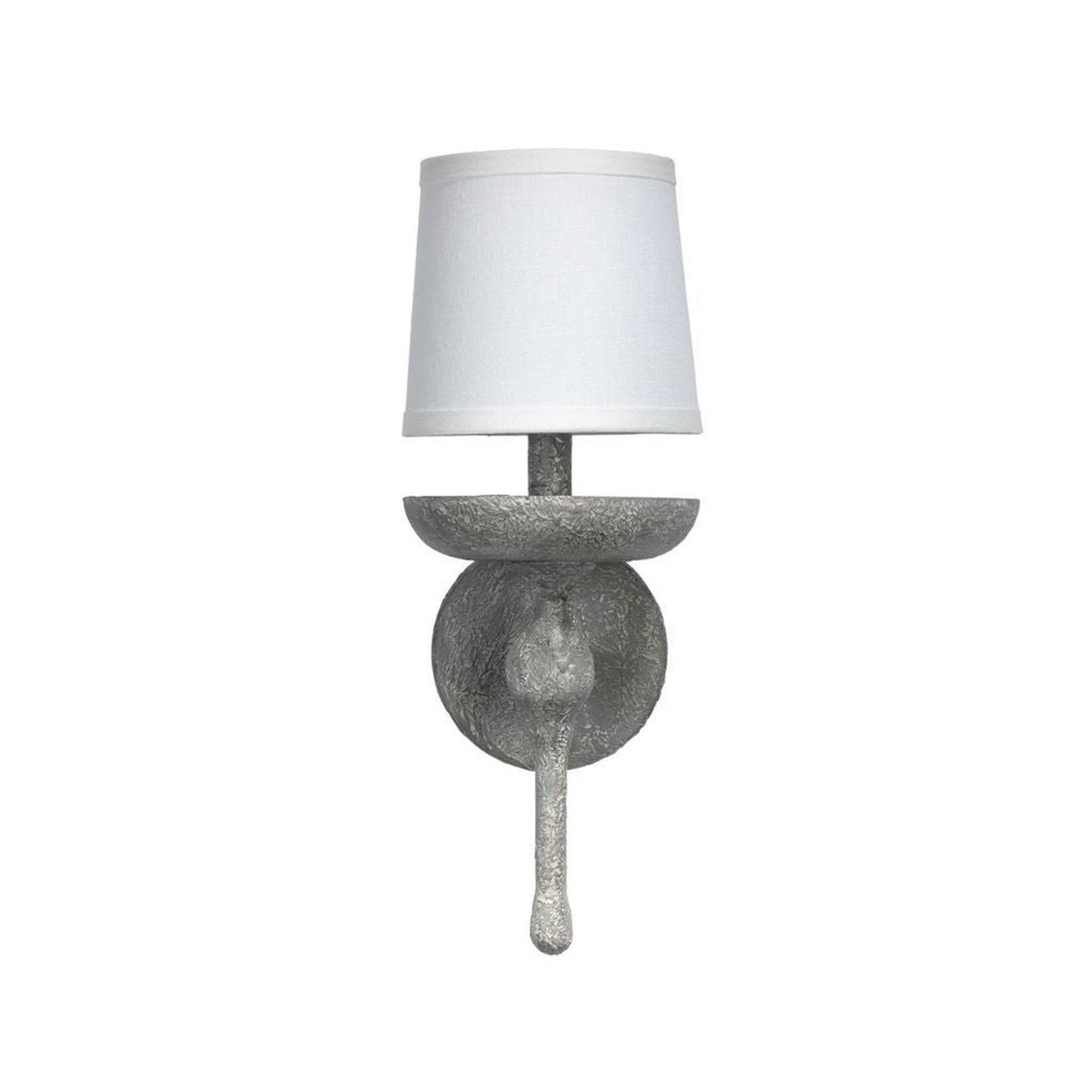 Jamie Young Concord 6" x 16" 1-Light Gray Plaster Wall Sconce With White Linen Tapered Shade