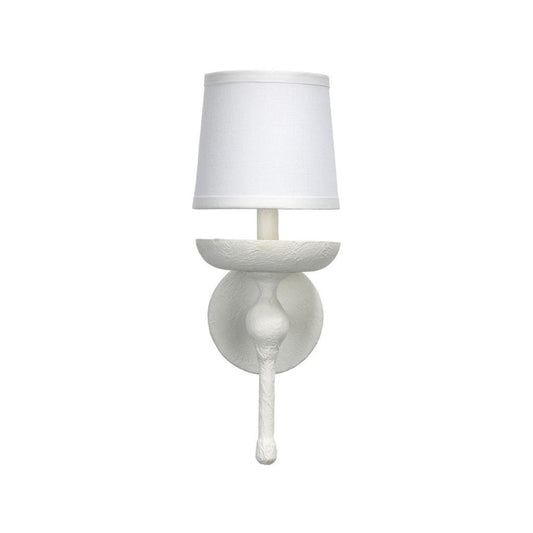 Jamie Young Concord 6" x 16" 1-Light White Plaster Wall Sconce With White Linen Tapered Shade