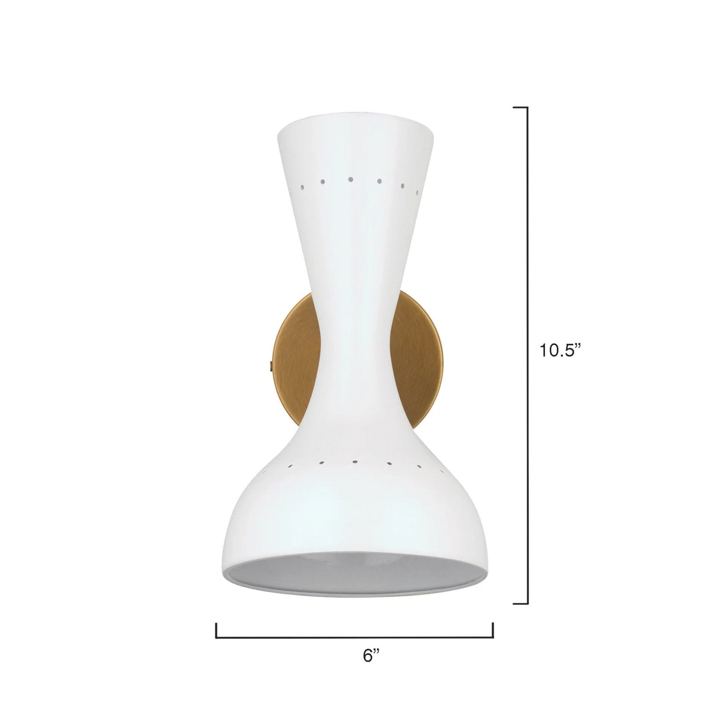 Jamie Young Pisa 6" x 11" 2-Light White and Antique Brass Metal Wall Sconce With Hourglass-Shaped Swivel Hood