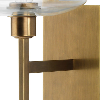 Jamie Young Scando 9" x 14 1-Light Antique Brass Wall Sconce With Clear Blown Glass Shade
