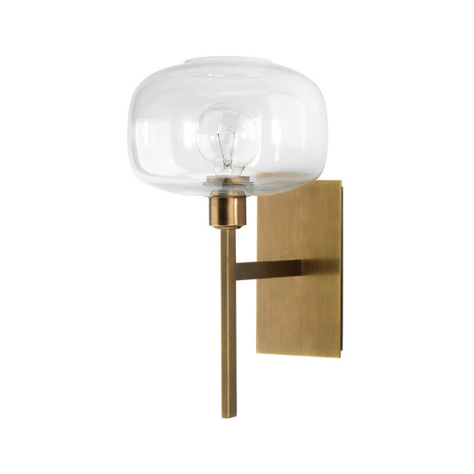 Jamie Young Scando 9" x 14 1-Light Antique Brass Wall Sconce With Clear Blown Glass Shade