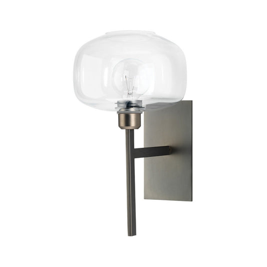 Jamie Young Scando 9" x 14 1-Light Gun Metal Wall Sconce With Clear Blown Glass Shade