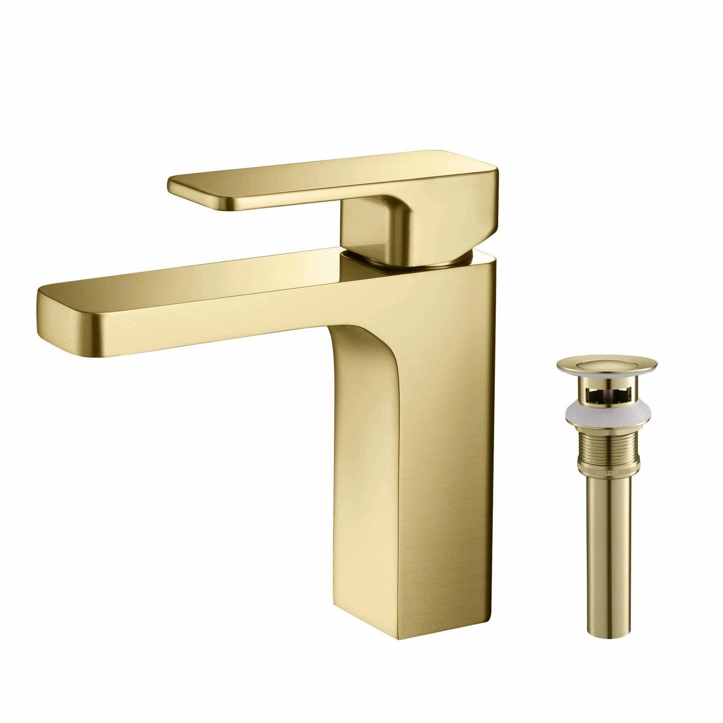 KIBI Blaze Single Handle Brushed Gold Solid Brass Bathroom Sink Faucet With Pop-Up Drain Stopper Small Cover With Overflow