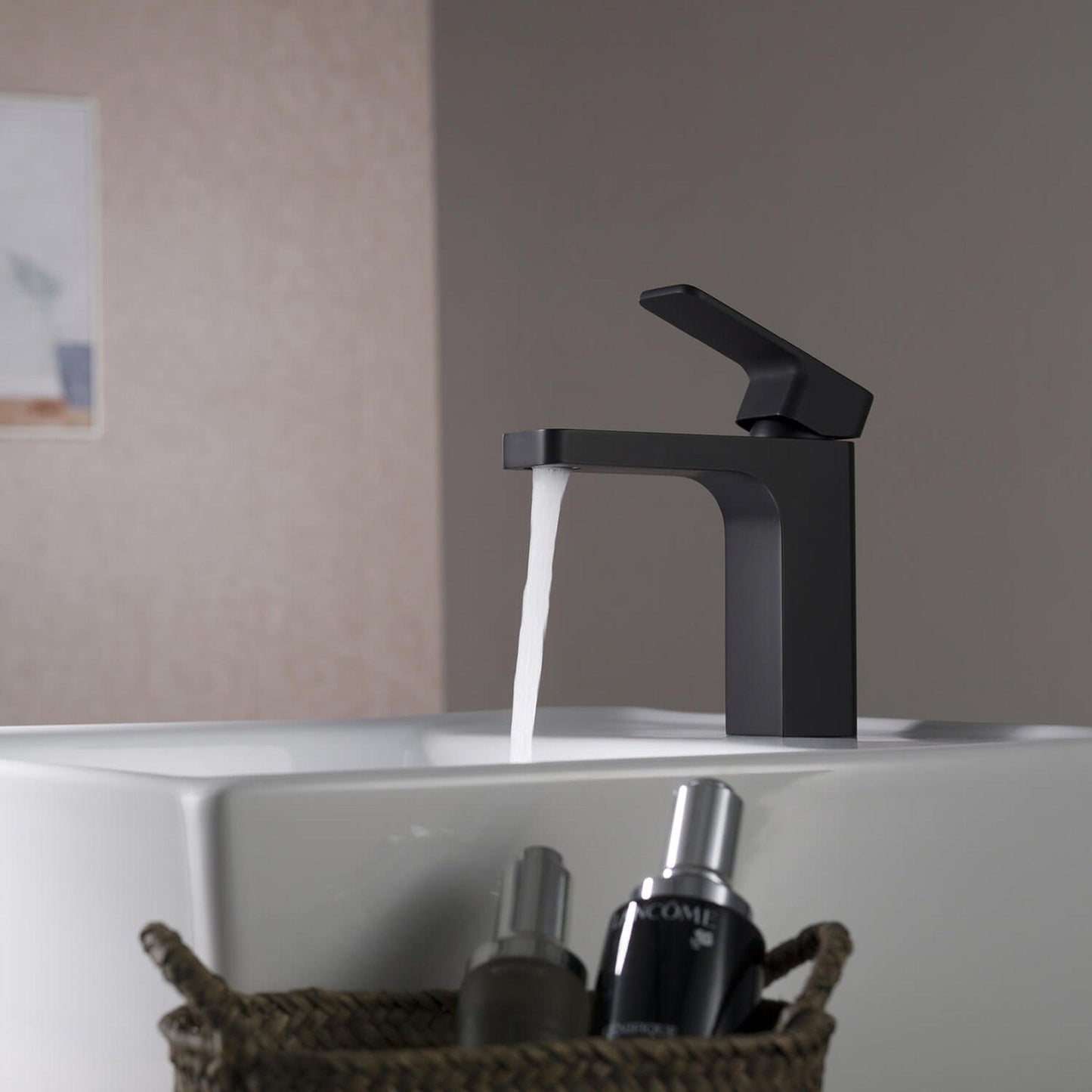 KIBI Blaze Single Handle Matte Black Solid Brass Bathroom Sink Faucet With Pop-Up Drain Stopper Small Cover With Overflow