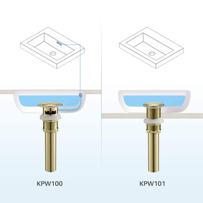 KIBI Blaze-T Single Handle Brushed Gold Solid Brass Bathroom Vessel Sink Faucet With Pop-Up Drain Stopper Small Cover Without Overflow