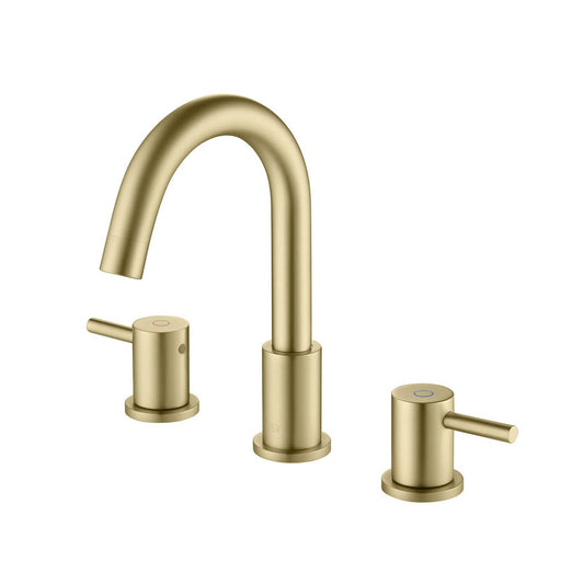 KIBI Circular 8" Widespread 2-Handle Brushed Gold Solid Brass Bathroom Sink Faucet With Pop-Up Drain