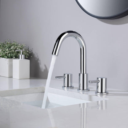 KIBI Circular 8" Widespread 2-Handle Chrome Solid Brass Bathroom Sink Faucet With Pop-Up Drain