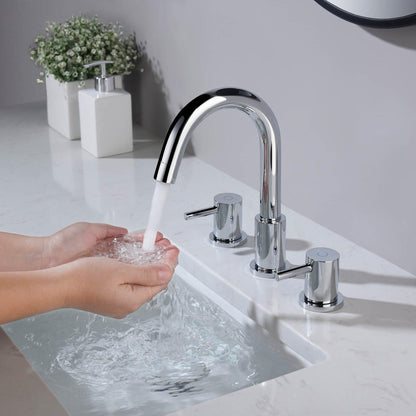 KIBI Circular 8" Widespread 2-Handle Chrome Solid Brass Bathroom Sink Faucet With Pop-Up Drain