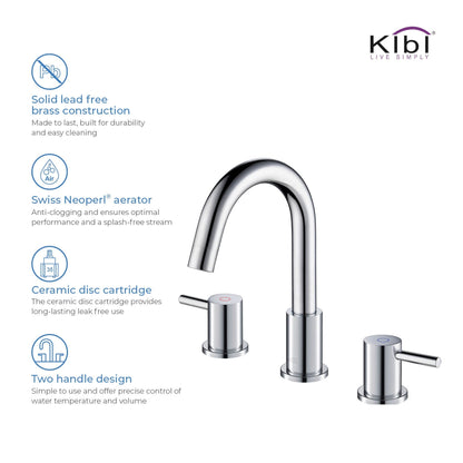 KIBI Circular 8" Widespread 2-Handle Chrome Solid Brass Bathroom Sink Faucet With Pop-Up Drain