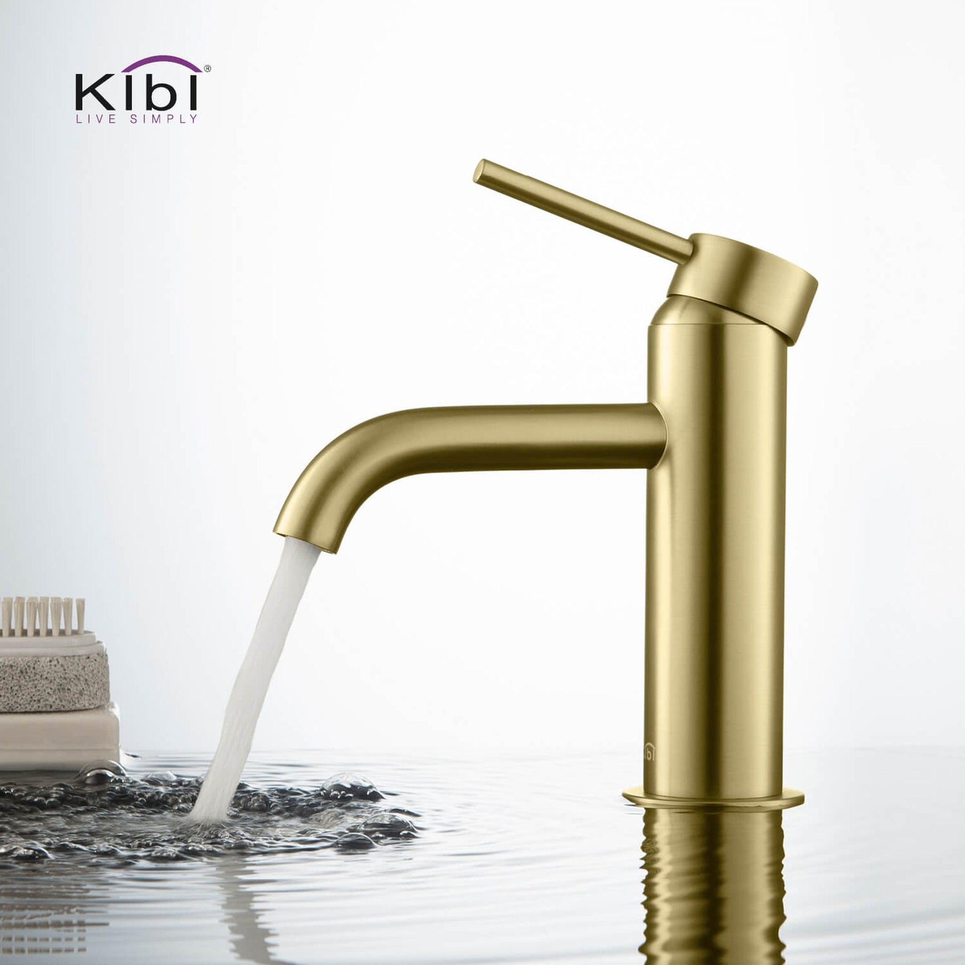 KIBI Circular Single Handle Brushed Gold Solid Brass Bathroom Sink Faucet