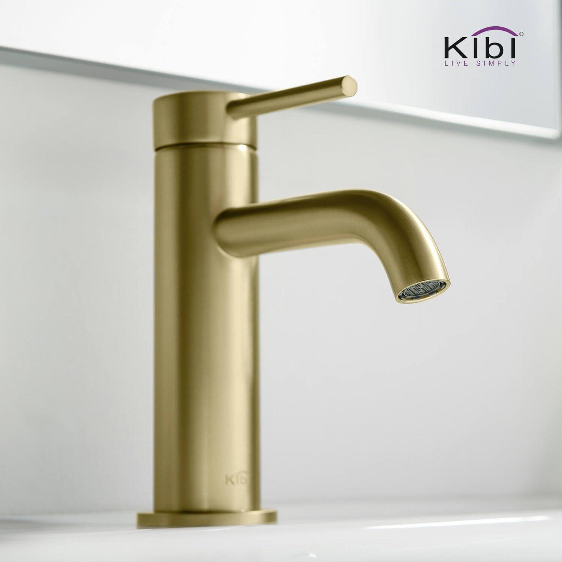 KIBI Circular Single Handle Brushed Gold Solid Brass Bathroom Sink Faucet