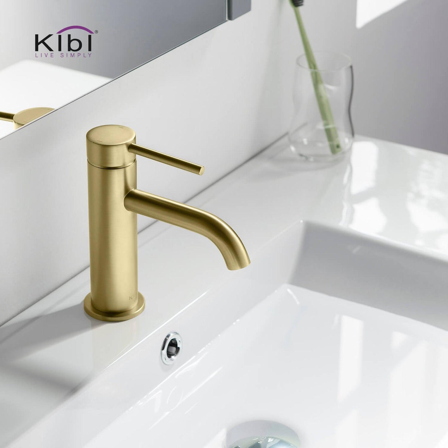 KIBI Circular Single Handle Brushed Gold Solid Brass Bathroom Sink Faucet