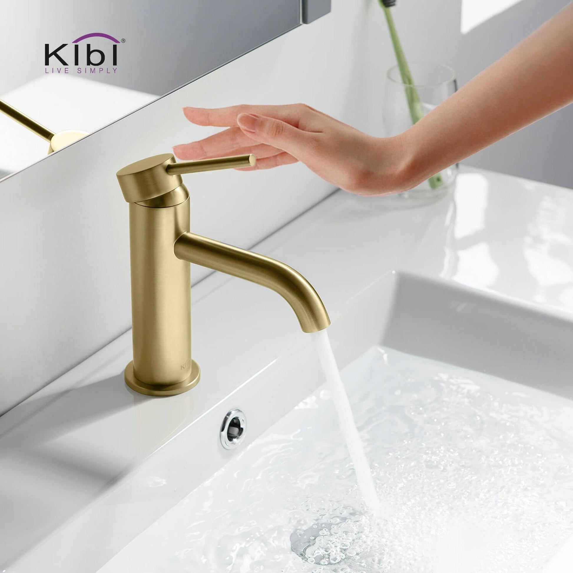 KIBI Circular Single Handle Brushed Gold Solid Brass Bathroom Sink Faucet