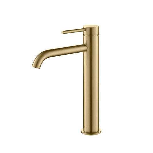 KIBI Circular Single Handle Brushed Gold Solid Brass Bathroom Vessel Sink Faucet