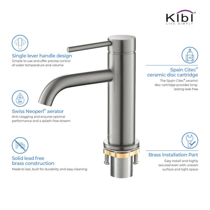 KIBI Circular Single Handle Brushed Nickel Solid Brass Bathroom Sink Faucet