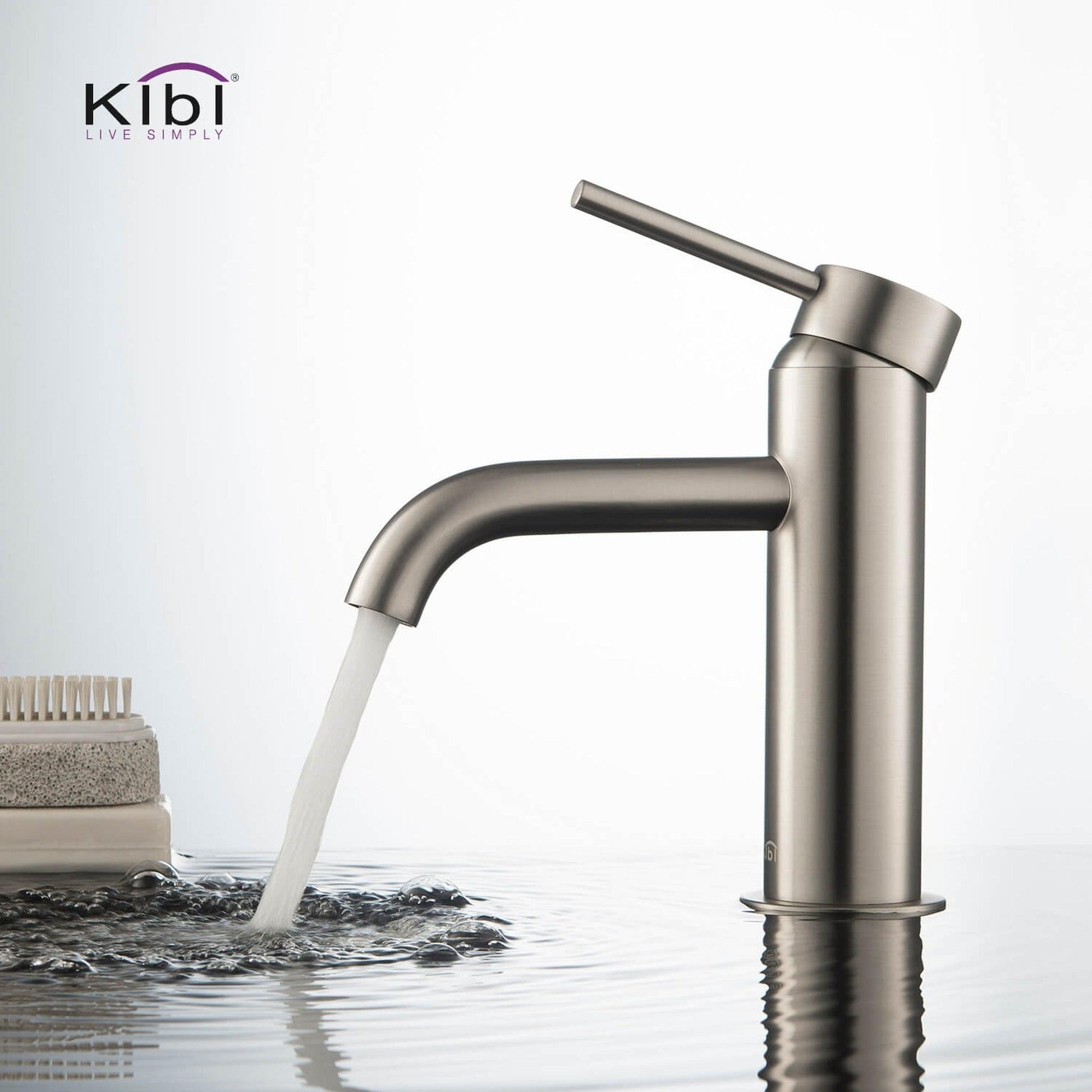 KIBI Circular Single Handle Brushed Nickel Solid Brass Bathroom Sink Faucet With Pop-Up Drain Stopper Small Cover With Overflow