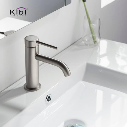 KIBI Circular Single Handle Brushed Nickel Solid Brass Bathroom Sink Faucet With Pop-Up Drain Stopper Small Cover With Overflow