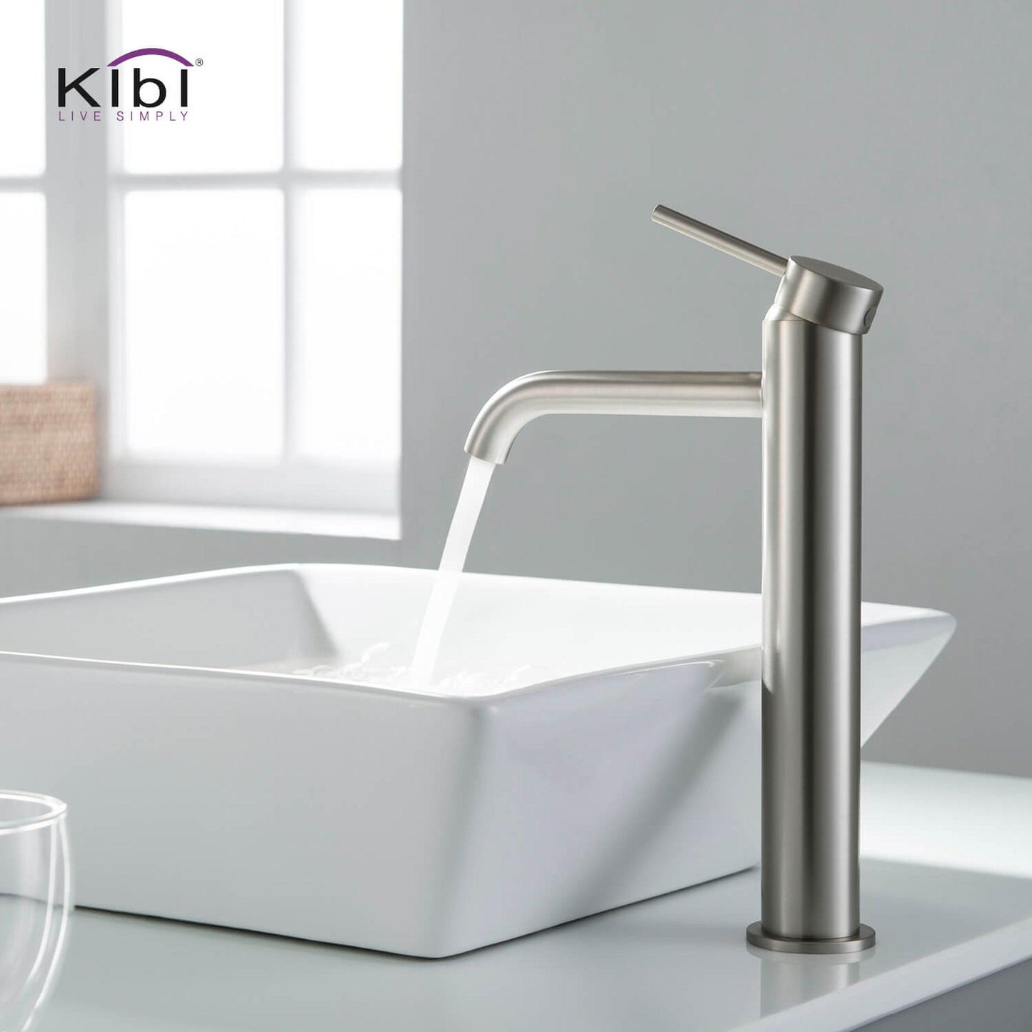 KIBI Circular Single Handle Brushed Nickel Solid Brass Bathroom Vessel Sink Faucet