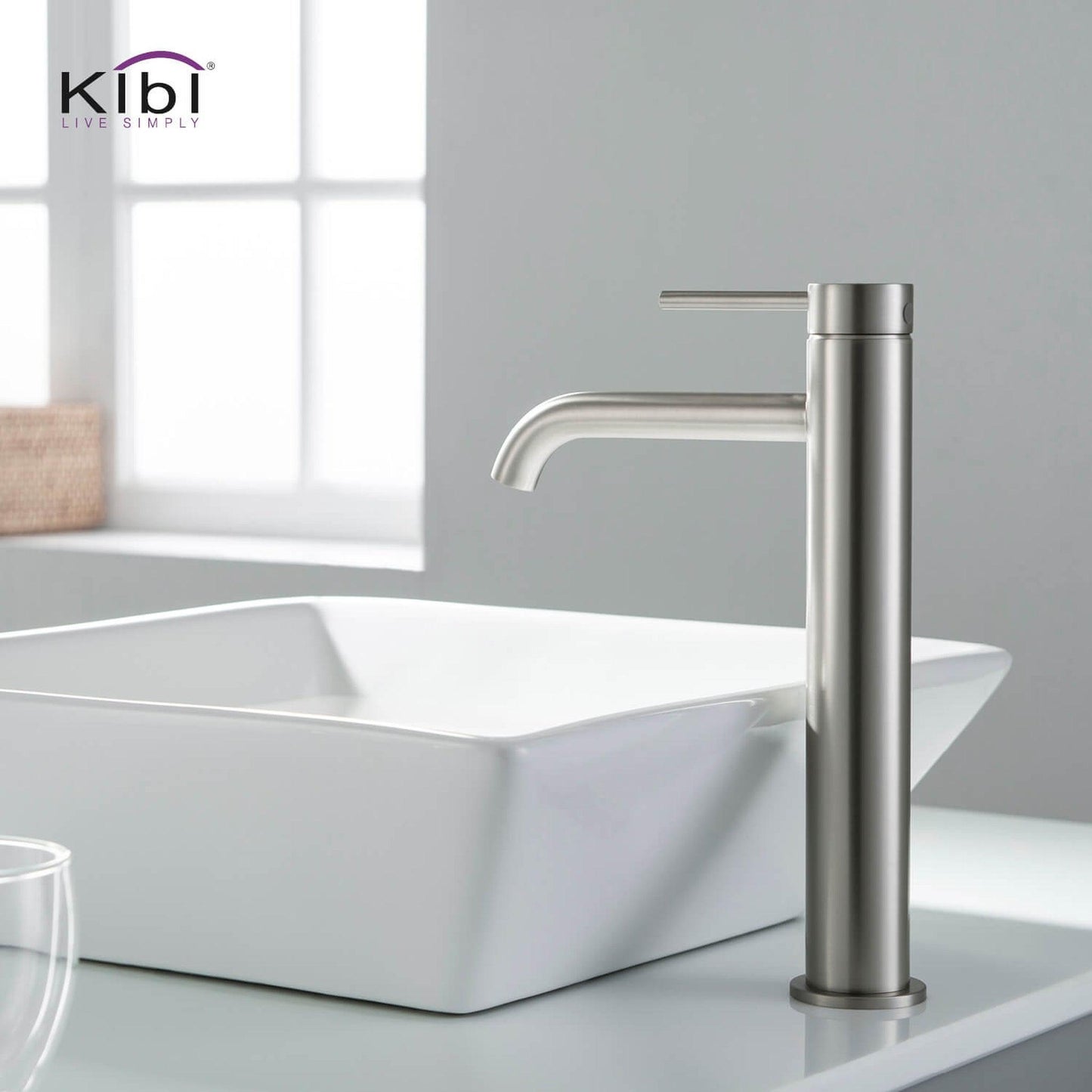 KIBI Circular Single Handle Brushed Nickel Solid Brass Bathroom Vessel Sink Faucet