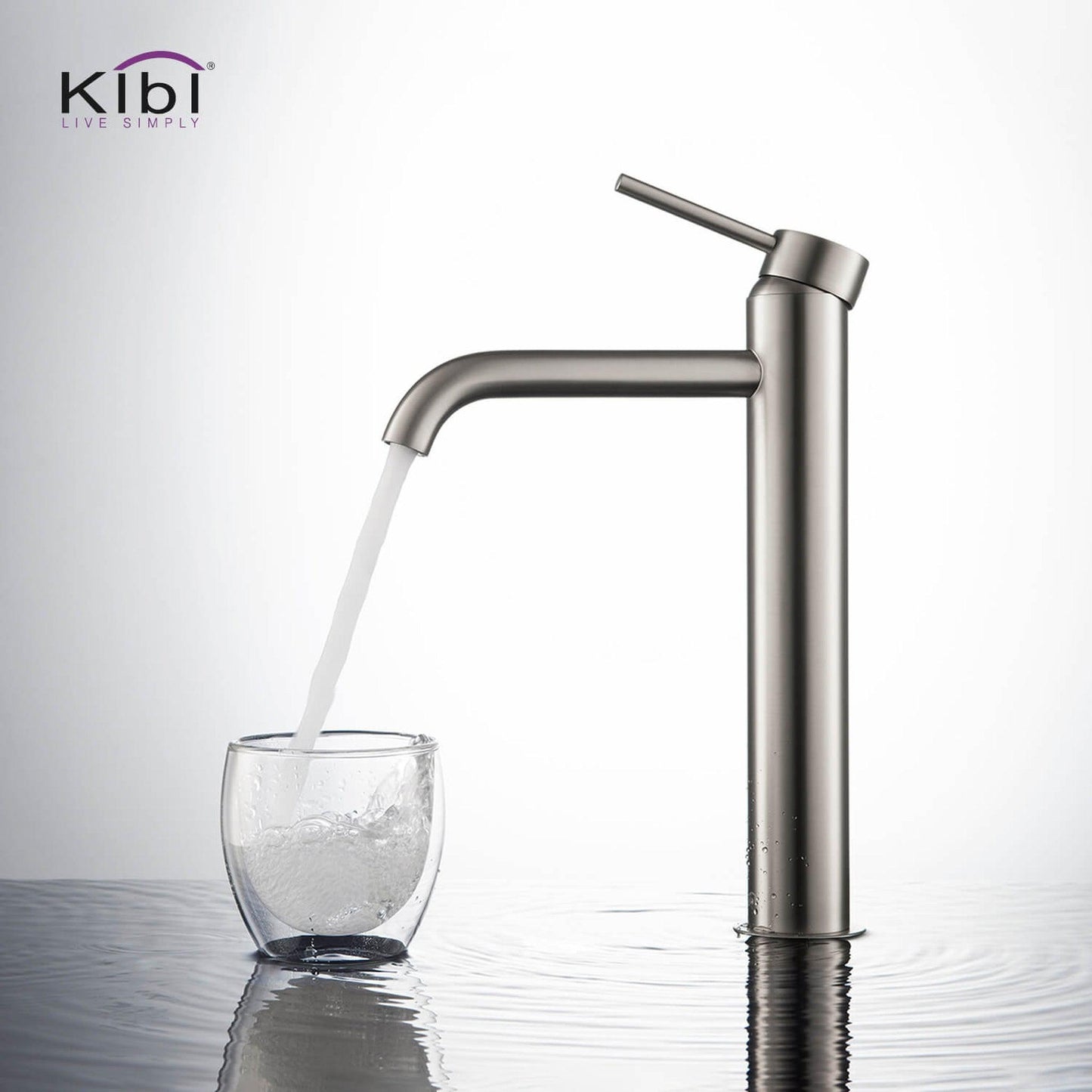 KIBI Circular Single Handle Brushed Nickel Solid Brass Bathroom Vessel Sink Faucet