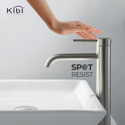 KIBI Circular Single Handle Brushed Nickel Solid Brass Bathroom Vessel Sink Faucet With Pop-Up Drain Stopper Small Cover Without Overflow