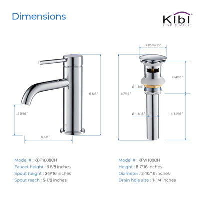 KIBI Circular Single Handle Chrome Solid Brass Bathroom Sink Faucet With Pop-Up Drain Stopper Small Cover With Overflow