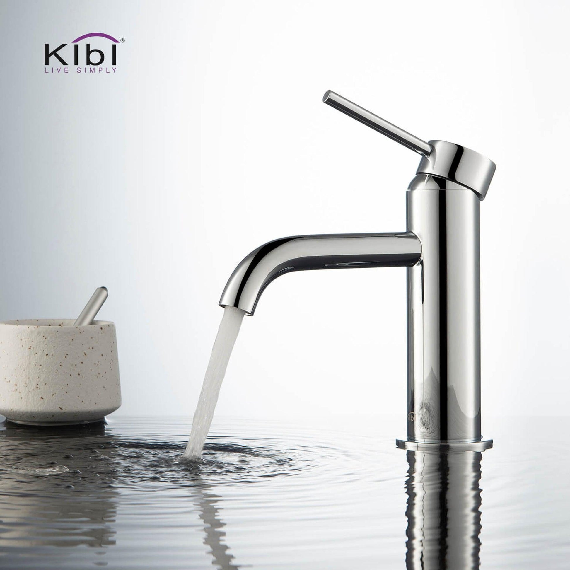 KIBI Circular Single Handle Chrome Solid Brass Bathroom Sink Faucet With Pop-Up Drain Stopper Small Cover With Overflow