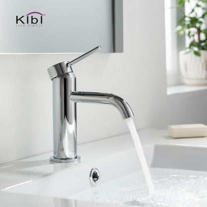 KIBI Circular Single Handle Chrome Solid Brass Bathroom Sink Faucet With Pop-Up Drain Stopper Small Cover With Overflow