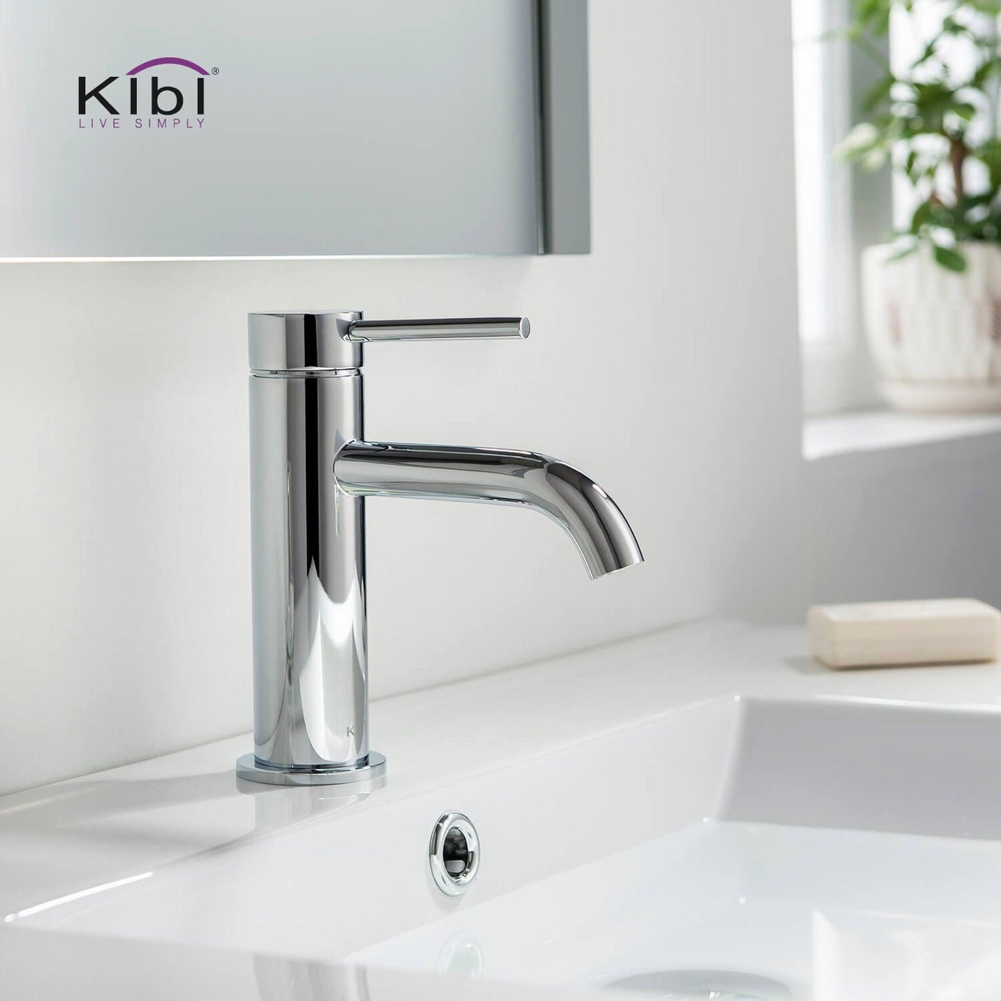 KIBI Circular Single Handle Chrome Solid Brass Bathroom Sink Faucet With Pop-Up Drain Stopper Small Cover With Overflow