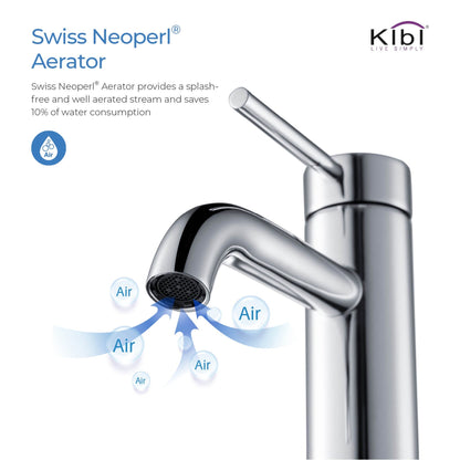 KIBI Circular Single Handle Chrome Solid Brass Bathroom Sink Faucet With Pop-Up Drain Stopper Small Cover With Overflow