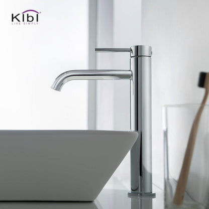 KIBI Circular Single Handle Chrome Solid Brass Bathroom Vessel Sink Faucet