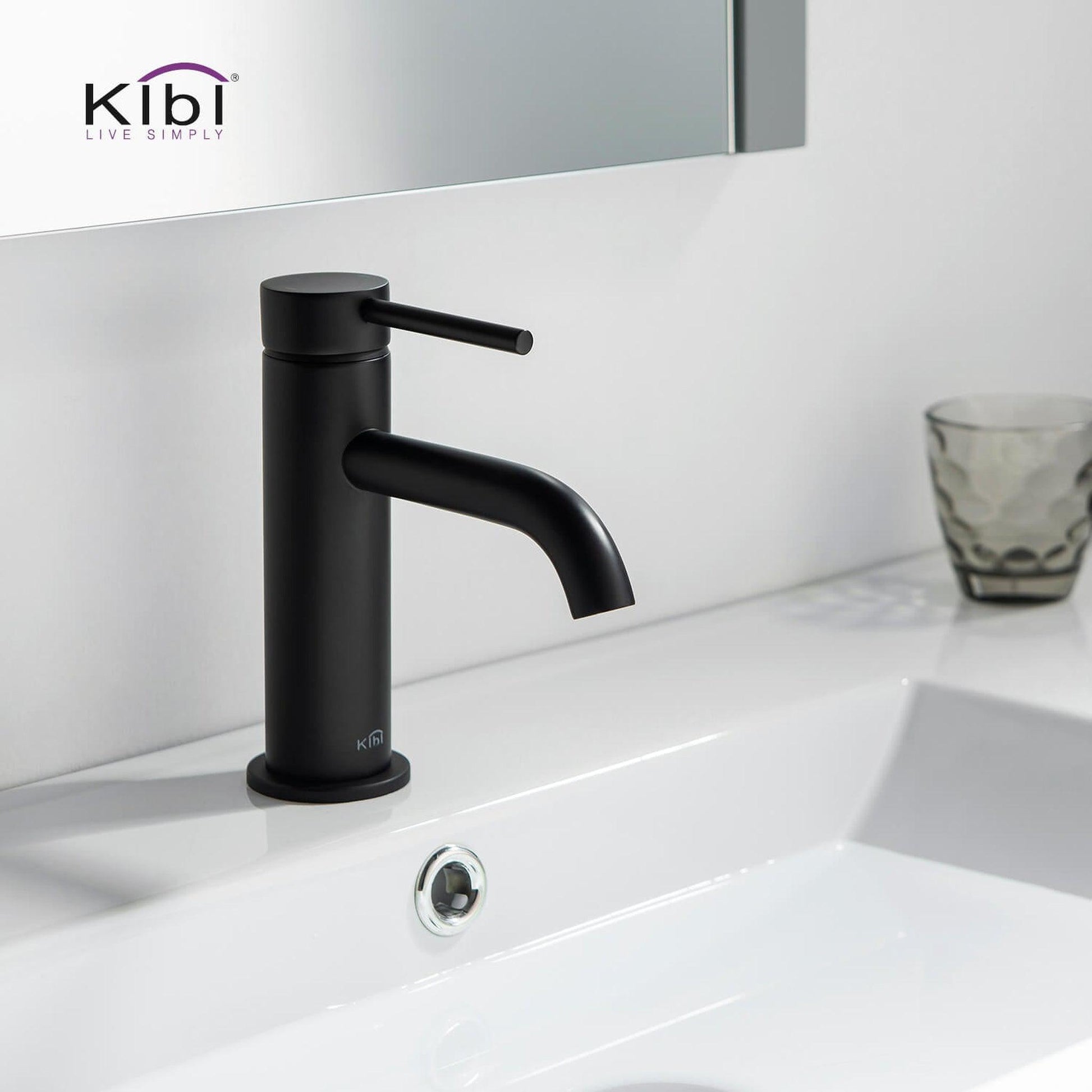 KIBI Circular Single Handle Matte Black Solid Brass Bathroom Sink Faucet