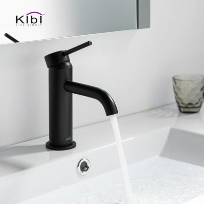 KIBI Circular Single Handle Matte Black Solid Brass Bathroom Sink Faucet