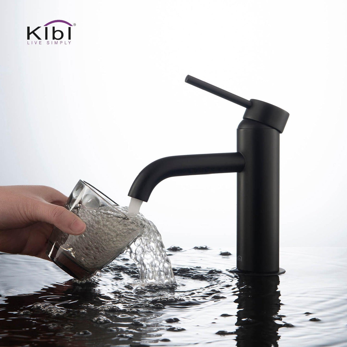 KIBI Circular Single Handle Matte Black Solid Brass Bathroom Sink Faucet With Pop-Up Drain Stopper Small Cover With Overflow