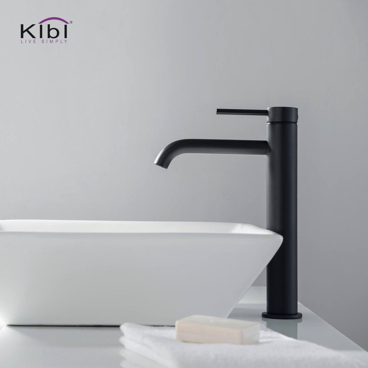 KIBI Circular Single Handle Matte Black Solid Brass Bathroom Vessel Sink Faucet