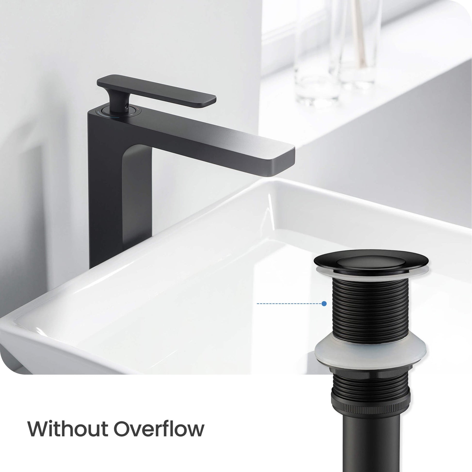 KIBI Circular Single Handle Matte Black Solid Brass Bathroom Vessel Sink Faucet With Pop-Up Drain Stopper Small Cover Without Overflow