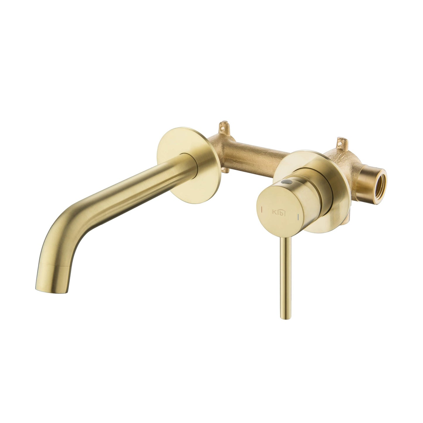 KIBI Circular Wall Mounted Single Handle Brushed Gold Solid Brass Bathroom Sink Faucet