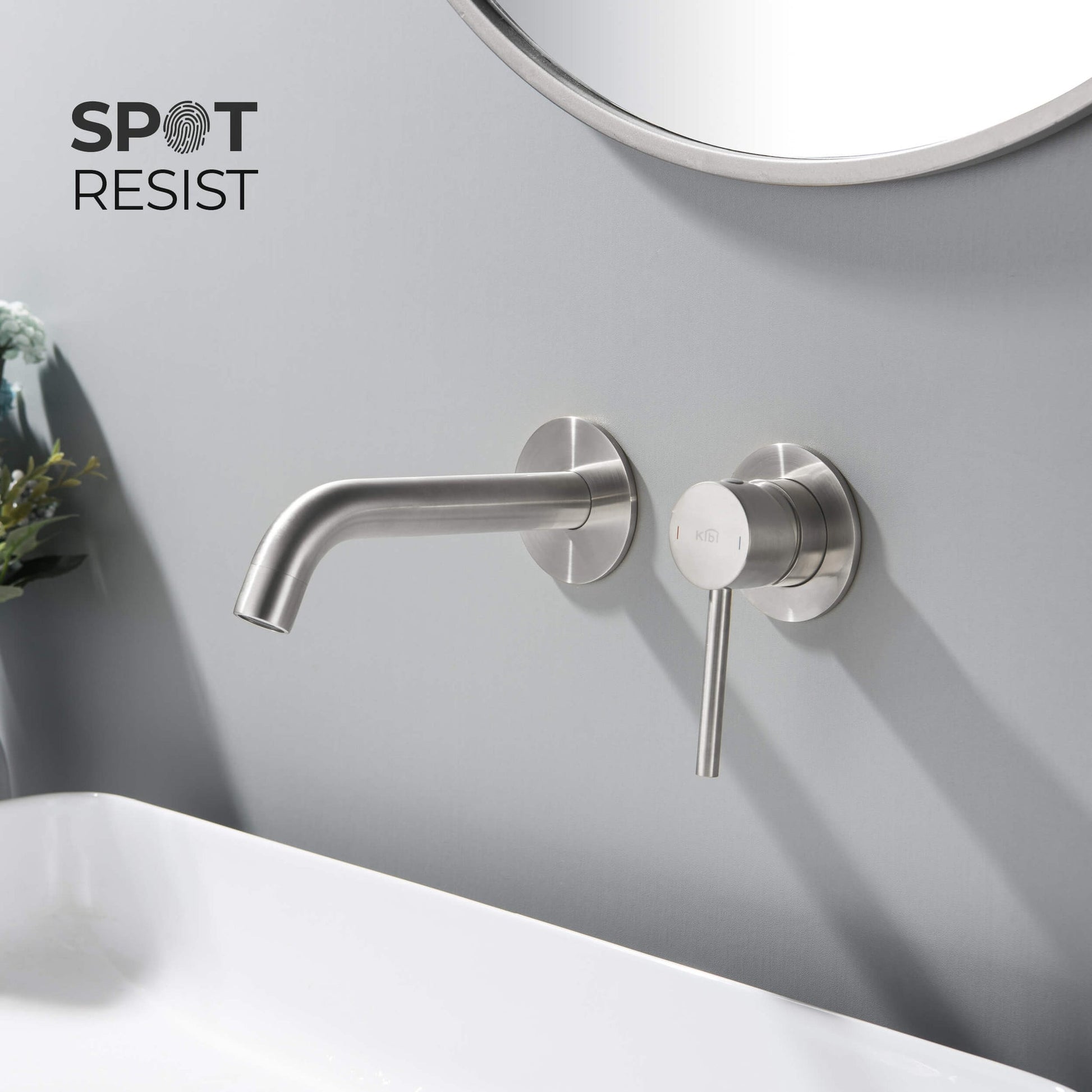 KIBI Circular Wall Mounted Single Handle Brushed Nickel Solid Brass Bathroom Sink Faucet