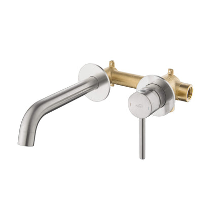 KIBI Circular Wall Mounted Single Handle Brushed Nickel Solid Brass Bathroom Sink Faucet