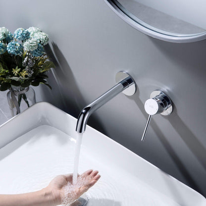 KIBI Circular Wall Mounted Single Handle Chrome Solid Brass Bathroom Sink Faucet