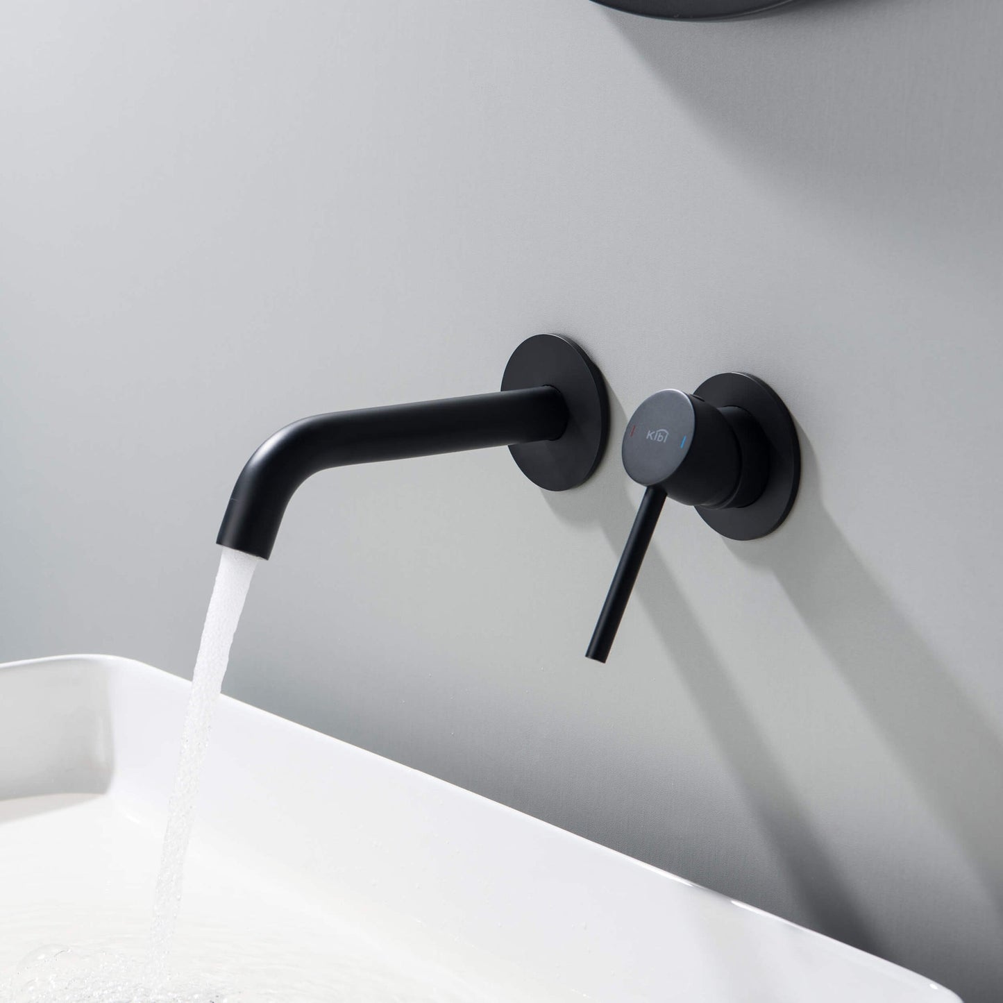 KIBI Circular Wall Mounted Single Handle Matte Black Solid Brass Bathroom Sink Faucet
