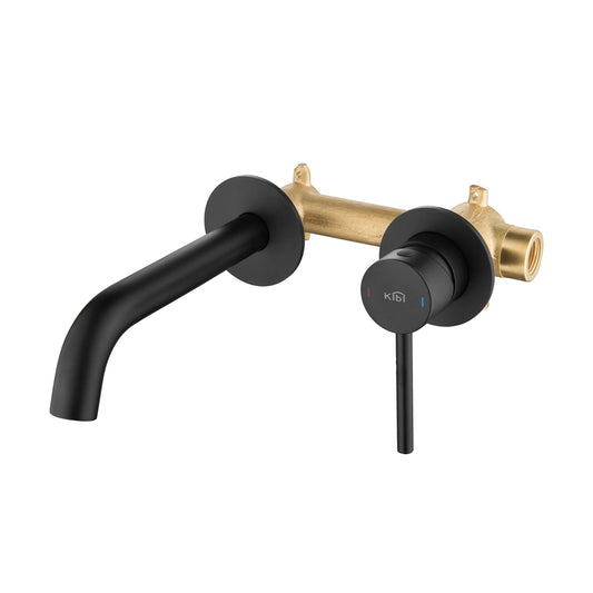 KIBI Circular Wall Mounted Single Handle Matte Black Solid Brass Bathroom Sink Faucet