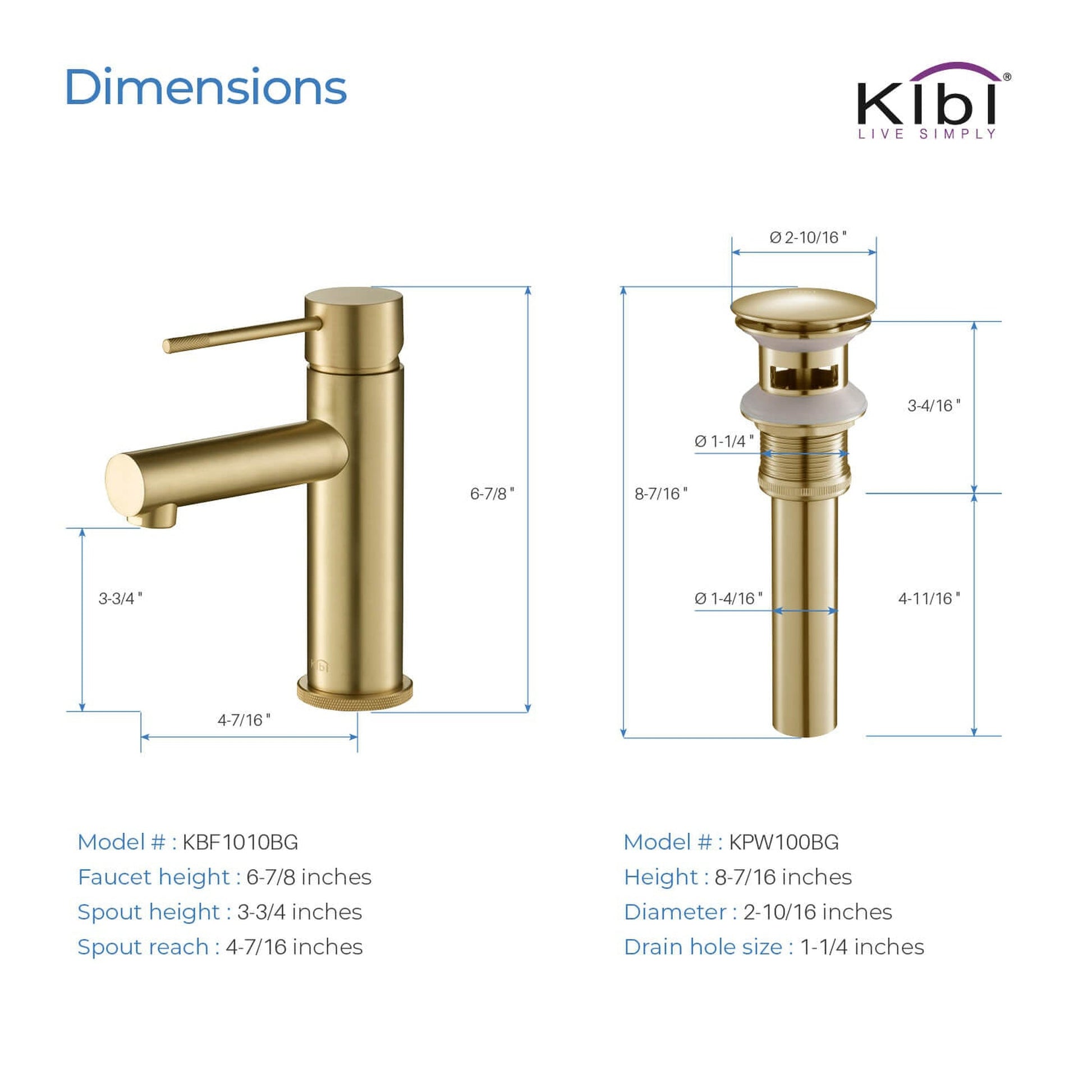 KIBI Circular X Single Handle Brushed Gold Solid Brass Bathroom Sink Faucet With Pop-Up Drain Stopper With Overflow