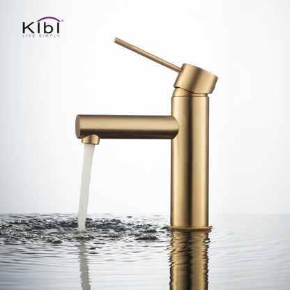 KIBI Circular X Single Handle Brushed Gold Solid Brass Bathroom Sink Faucet With Pop-Up Drain Stopper With Overflow