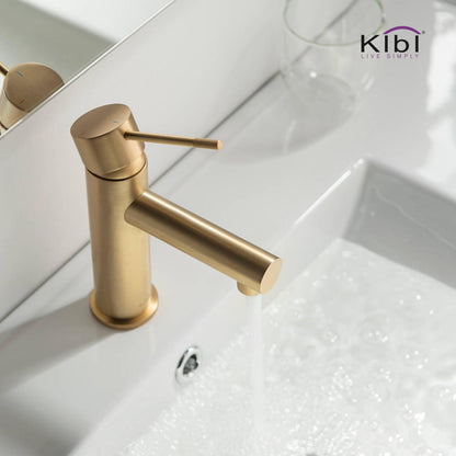 KIBI Circular X Single Handle Brushed Gold Solid Brass Bathroom Sink Faucet With Pop-Up Drain Stopper With Overflow