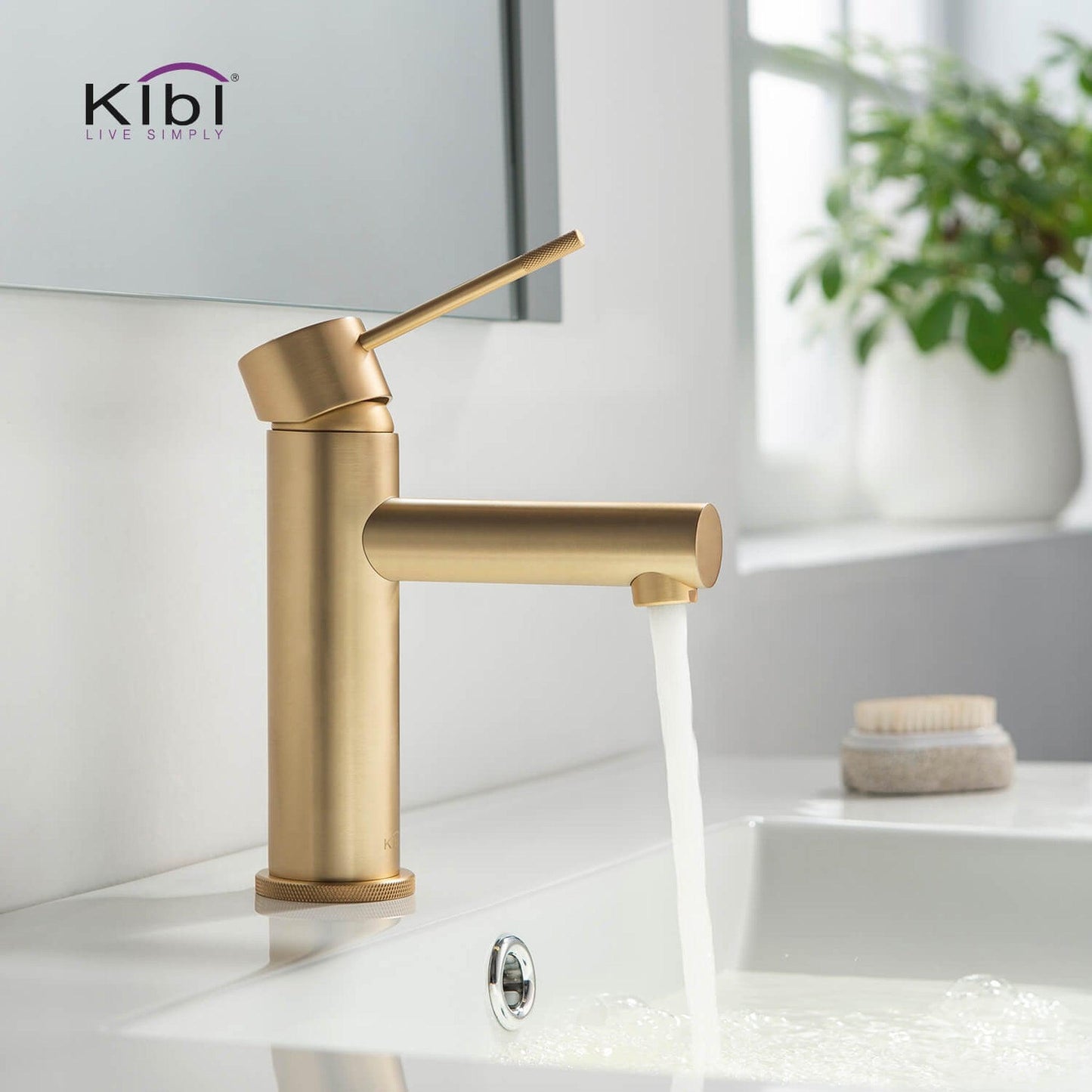 KIBI Circular X Single Handle Brushed Gold Solid Brass Bathroom Sink Faucet With Pop-Up Drain Stopper With Overflow