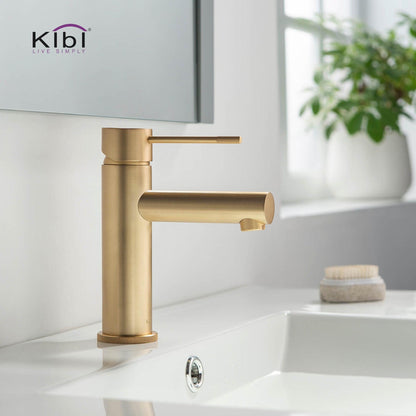 KIBI Circular X Single Handle Brushed Gold Solid Brass Bathroom Sink Faucet With Pop-Up Drain Stopper With Overflow