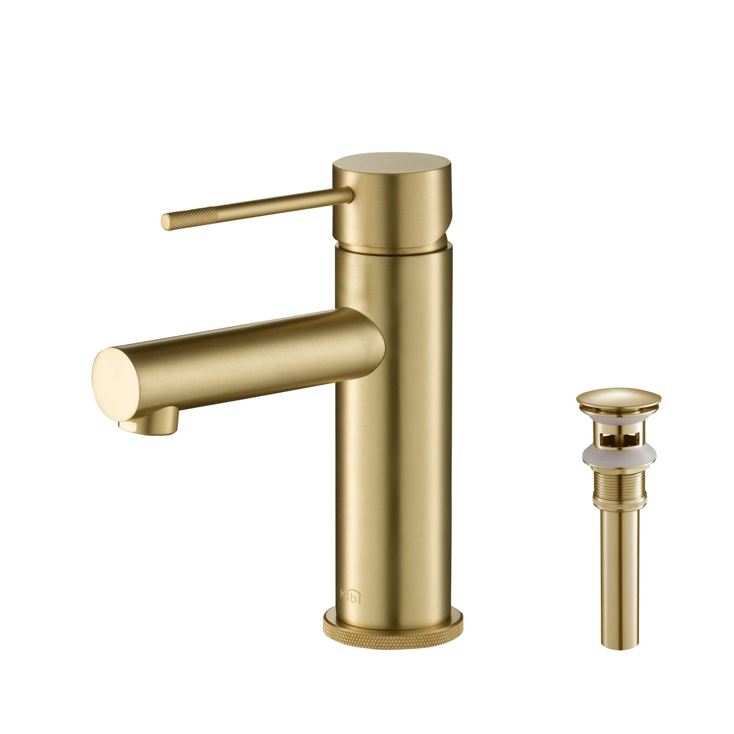 KIBI Circular X Single Handle Brushed Gold Solid Brass Bathroom Sink Faucet With Pop-Up Drain Stopper With Overflow