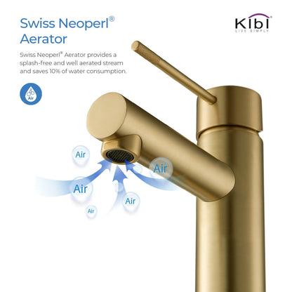 KIBI Circular X Single Handle Brushed Gold Solid Brass Bathroom Vanity Sink Faucet